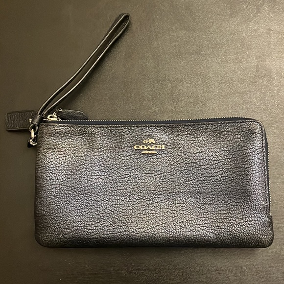 Coach Blue Pebble Leather Wristlet - Picture 1 of 9